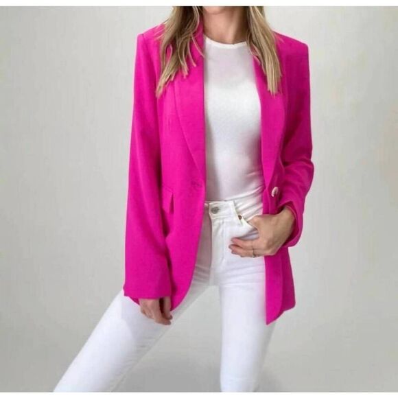 Six/Fifty Boyfriend Blazer Women's Small Pink Single-Button Notch Collar Jacket - Picture 1 of 8